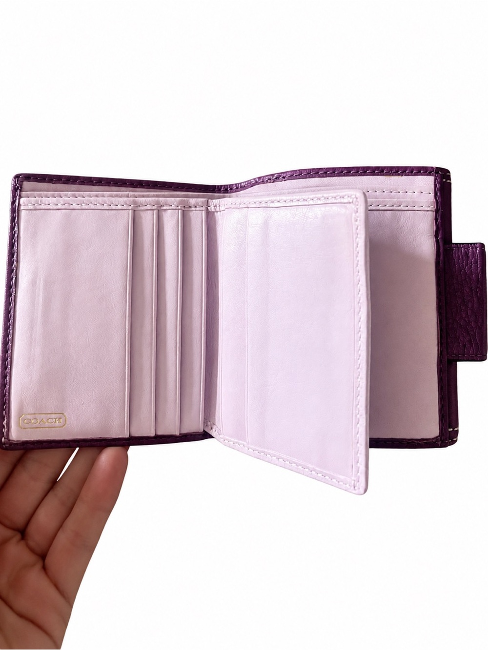 Coach Plum Pebbled Leather Wallet with Gold Turnlock - Picture 5 of 6